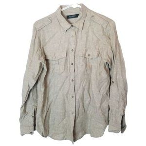 Lauren Ralph Lauren Beige Button-Down Linen Shirt